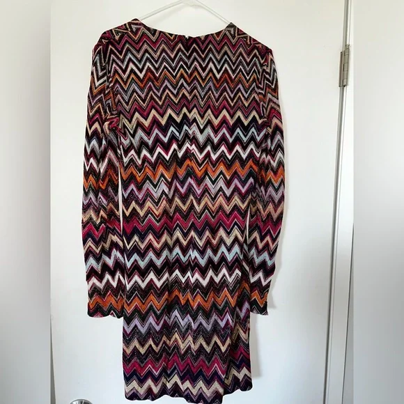 Missoni Zig Zag Lame Multicolor Raschel Midi Dress Long Sleeves sz 46 - Picture 8 of 11
